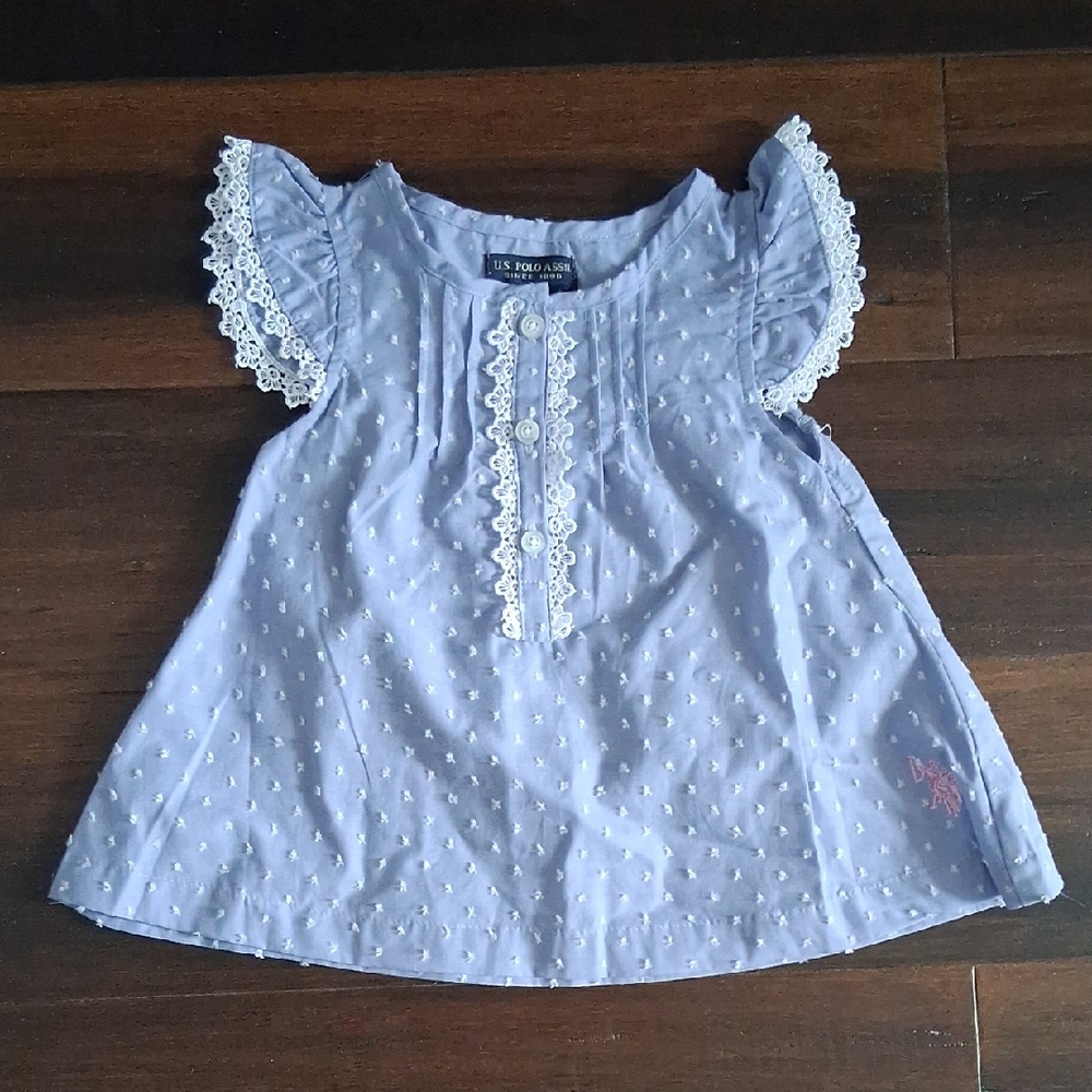 U.S. Polo Assn. Light Blue Eyelet Lace-Trim Cap Sleeve Top